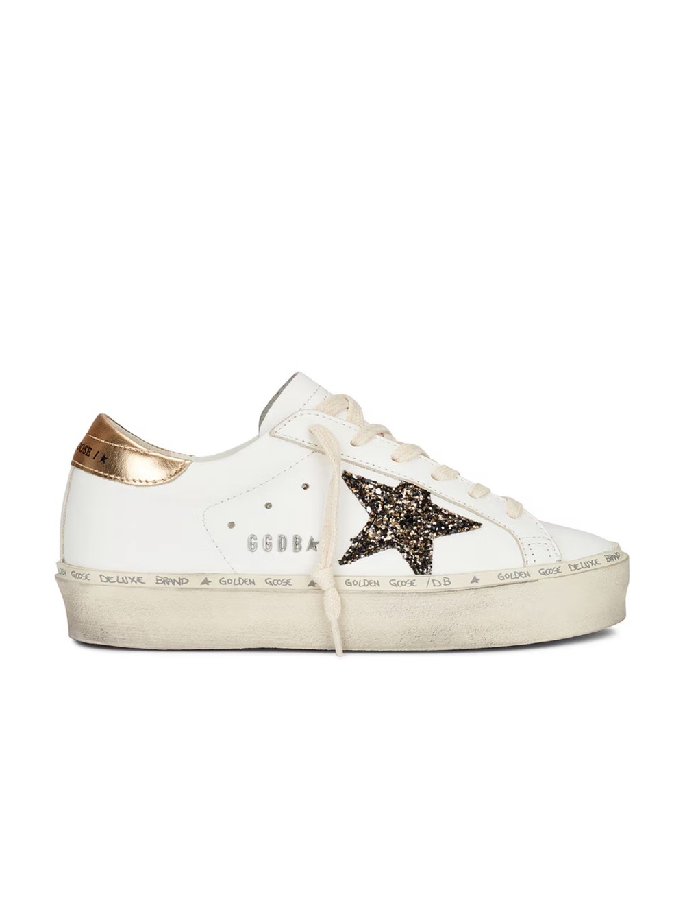 Golden Goose White Low-Top Sneaker with Gold Glitter Star